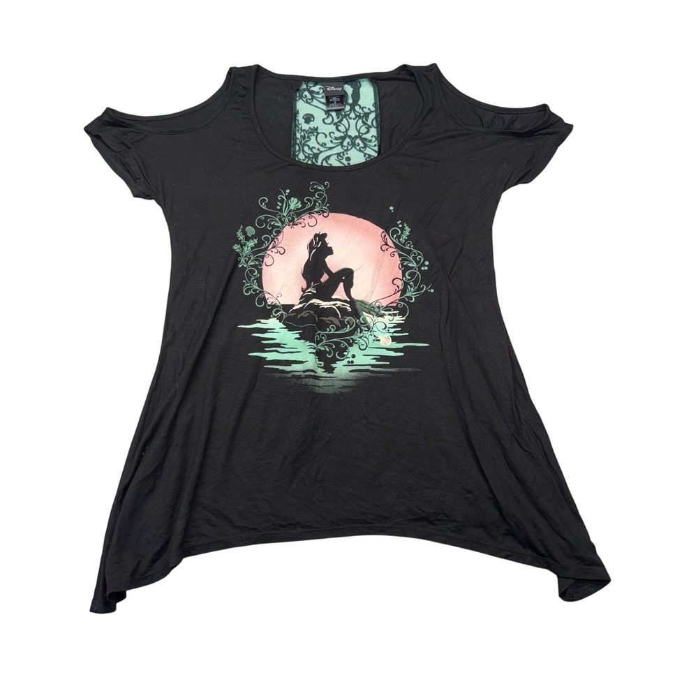 Disney Shirt Women Small Black Ariel Little Mermaid Sheer Lace‎ Back Panel